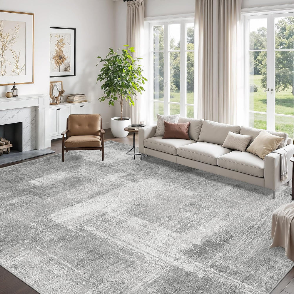 zesthome Washable Rug 8x10, Neutral Abstract Rugs for Living Room Grey