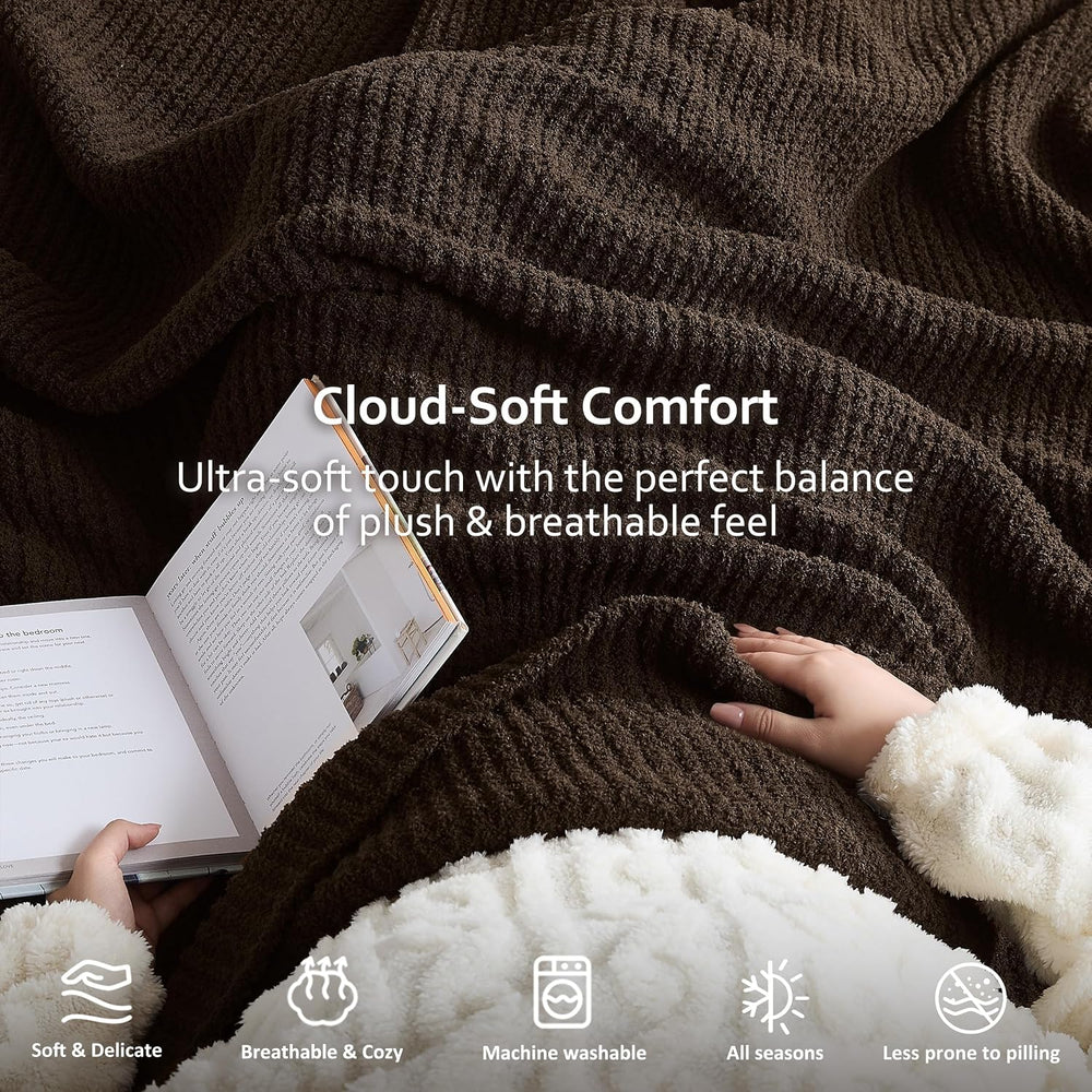 WDCOZY Brown Waffle Throw Blanket for Couch Bed, Reversible Super Soft Plush ...