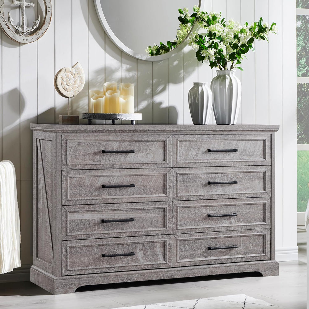 ACCOHOHO Farmhouse 8 Drawers Dresser Chests for Bedroom, Gray