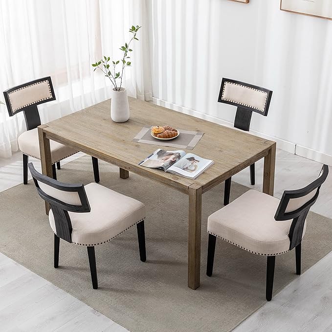 Mid Century Modern Dining Chairs Set of 2 Linen Fabric Upholstered Kitchen Si...