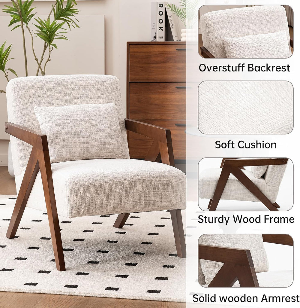Mid-Century Modern Accent Chair Set of 2 with Solid Wood Frame,Upholstered Ch...