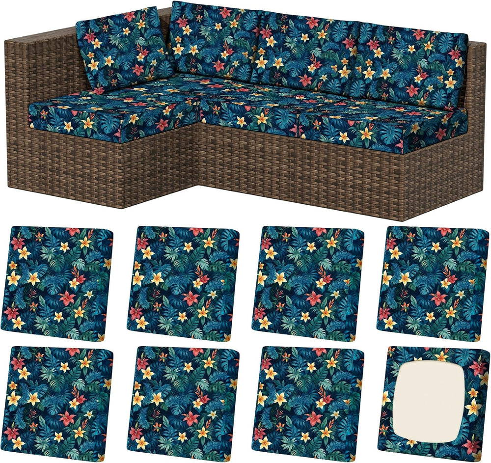 8Pcs Stretch Patio Cushion Covers, Outdoor Couch & Sofa Replacement Slipc...