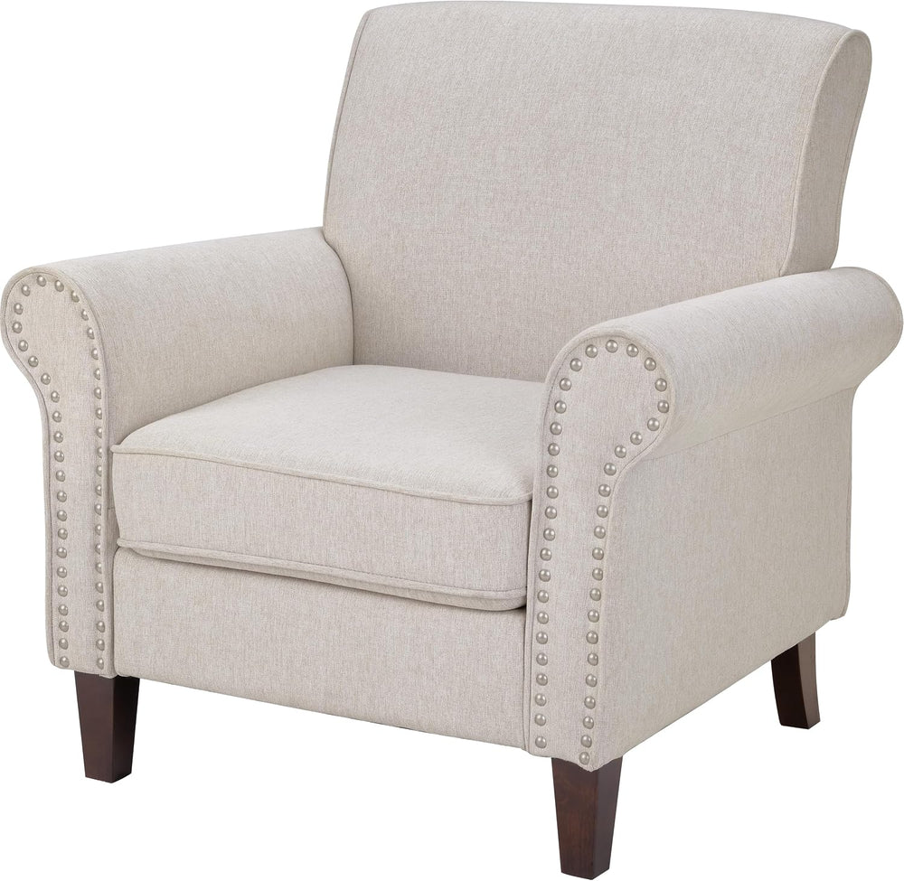 PrimeZone Comfy Accent Chair, Mid-Century Modern Living Room Chair, Beige