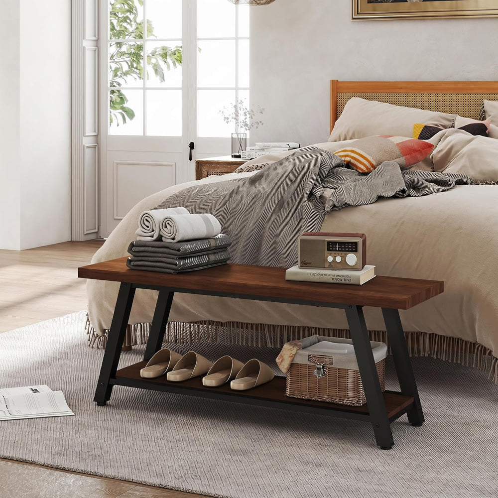 47" Farmhouse Entryway&End of Bed Wood Bench,Walnut