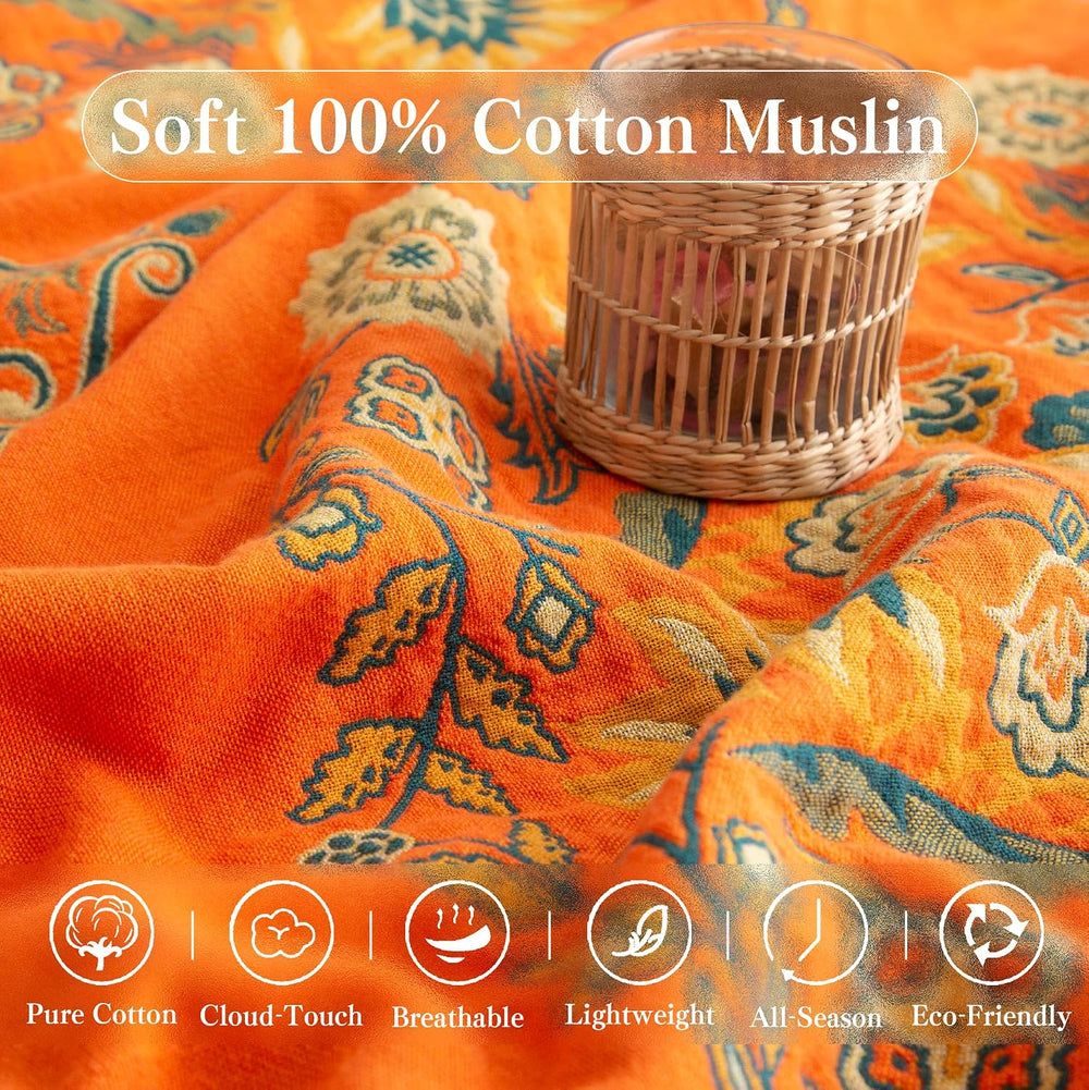 Phuryllic Boho Throw Blanket Twin Size, Soft Cozy Cotton Muslin Quilt Blanket...