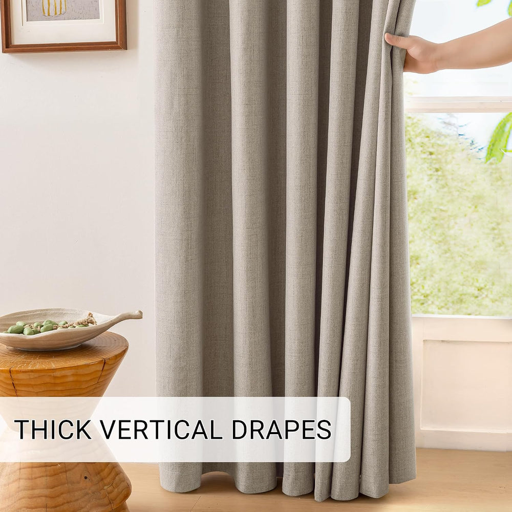 ChrisDowa Linen Blackout Curtains 63 Inch Length 100% Blackout Curtain