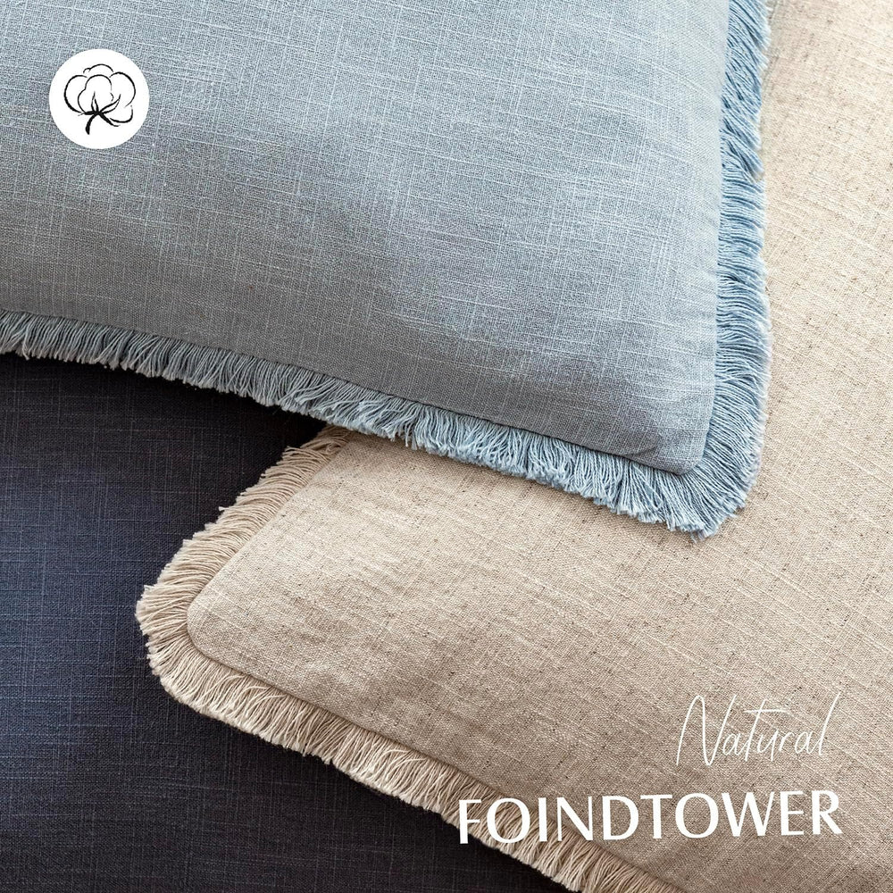Foindtower Decorative Linen Fringe Throw Pillow Covers 20×20 Inch,Sky Blue