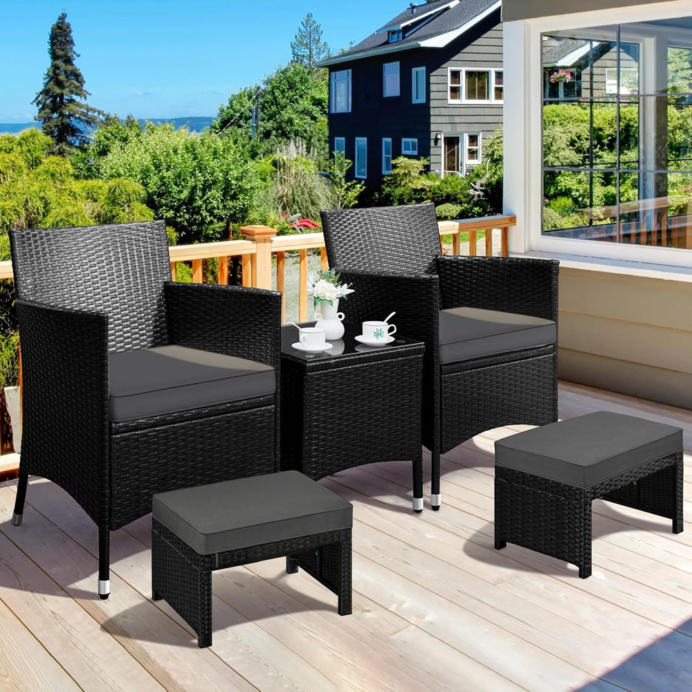 Yaheetech Wicker Ottomans, Set of 2 Footrest with Removable Cushion, 2pcs PE ...