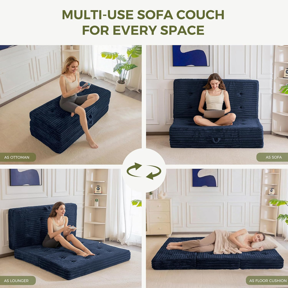 MAXYOYO Folding Sofa Couch Bed, 6 Inch Tri-Fold Floor Sofa Bed, Folding Mattr...