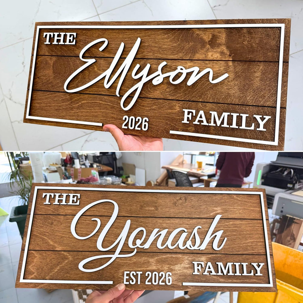 Personalized Family Name Sign - Custom Art Deco Last Name Wood Wall Decor Pla...