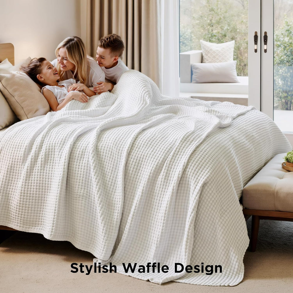 Bedsure Cooling Waffle Blanket for Hot Sleepers, Ivory, King, 104" X 90&...