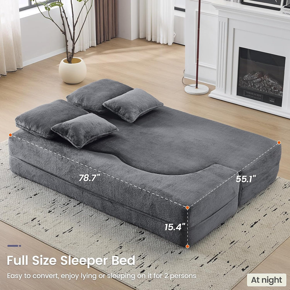 78โ Convertible Sofa Bed, Full Size Sleeper Couch, Grey