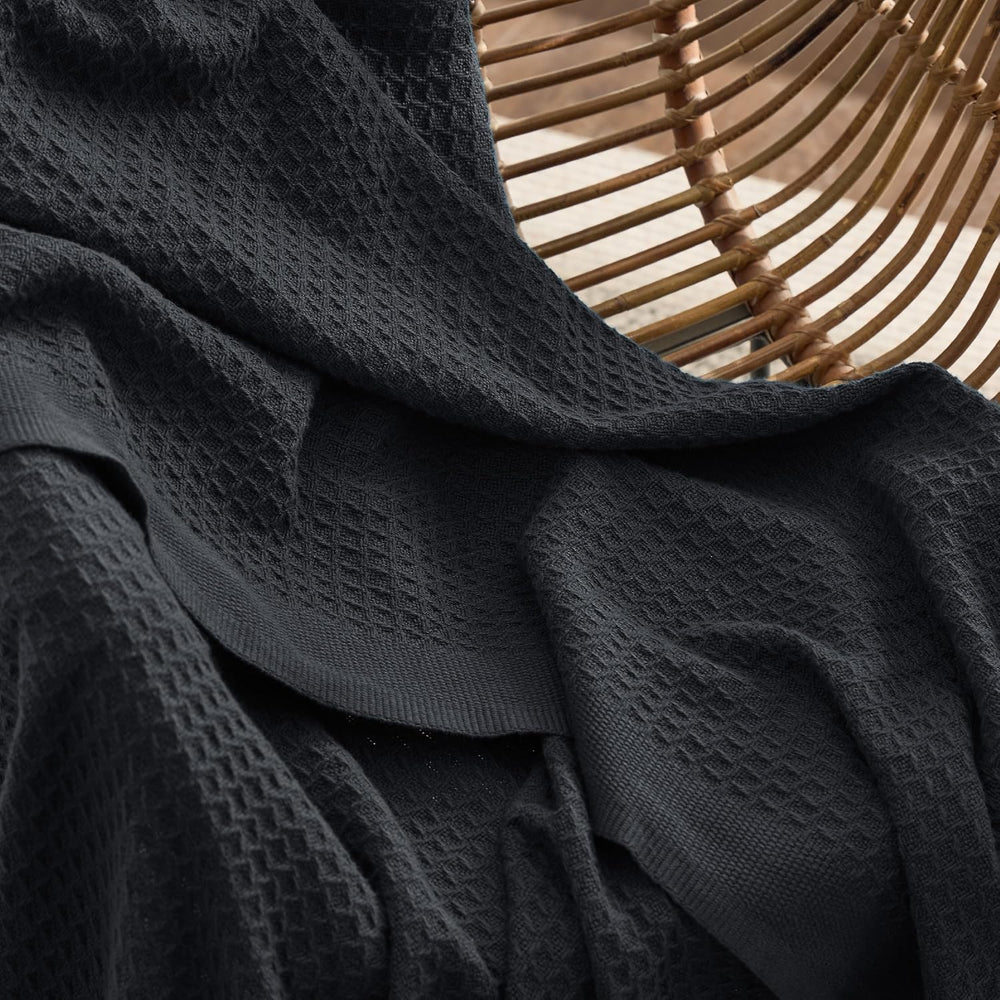 Bedsure 100% Cotton Blanket, Waffle Weave, Queen Size, Black, 90"x90"