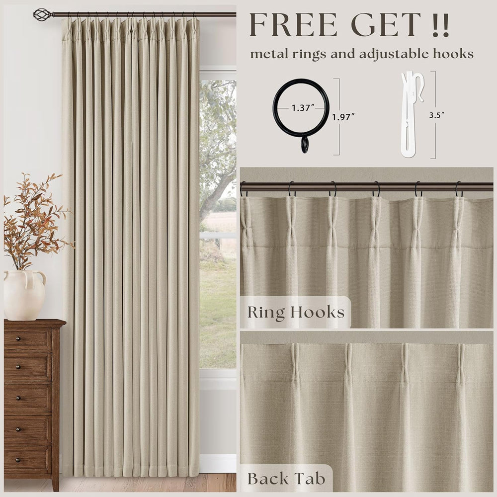 Extra Wide Oatmeal Beige Blackout Sliding Glass Door 108 Inch Curtains