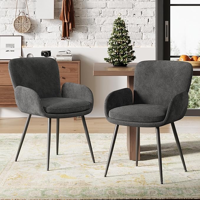 VKNOW Modern Dining Chairs Set of 6, Upholstered Dining Room Chair with Armre...