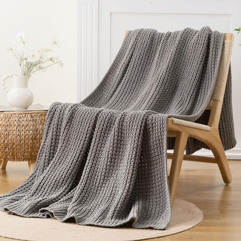 Grey Throw Blanket for Couch, Soft Knitted Chenille Throw Blanket 50"x60...