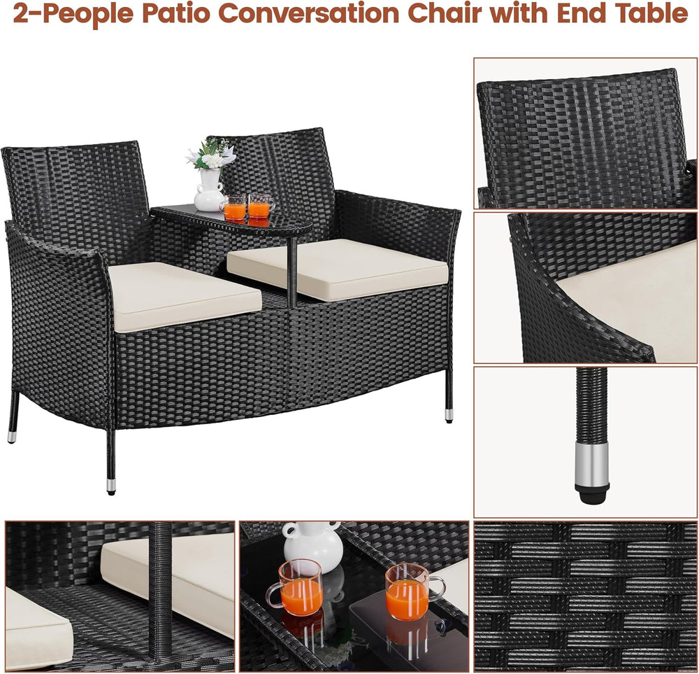 Yaheetech Patio Loveseat, Outdoor Wicker Double Chair w/Side Table