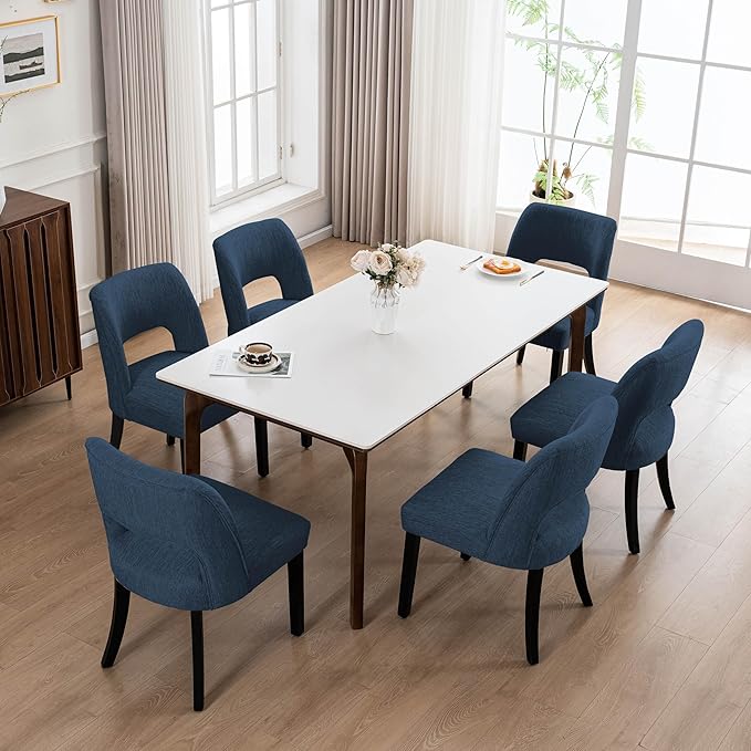VKNOW Wooden Dining Chairs Set of 2, Modern Fabric Upholstered Dining Room Ch...