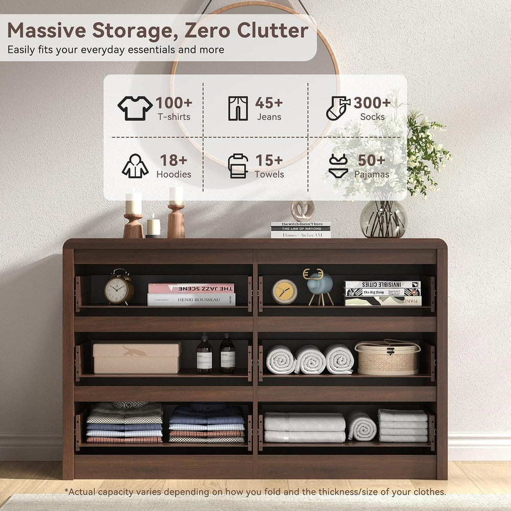 Fluted 6 Drawer Dresser for Bedroom, 50โ Wide Dresser & Chest of Drawers ...