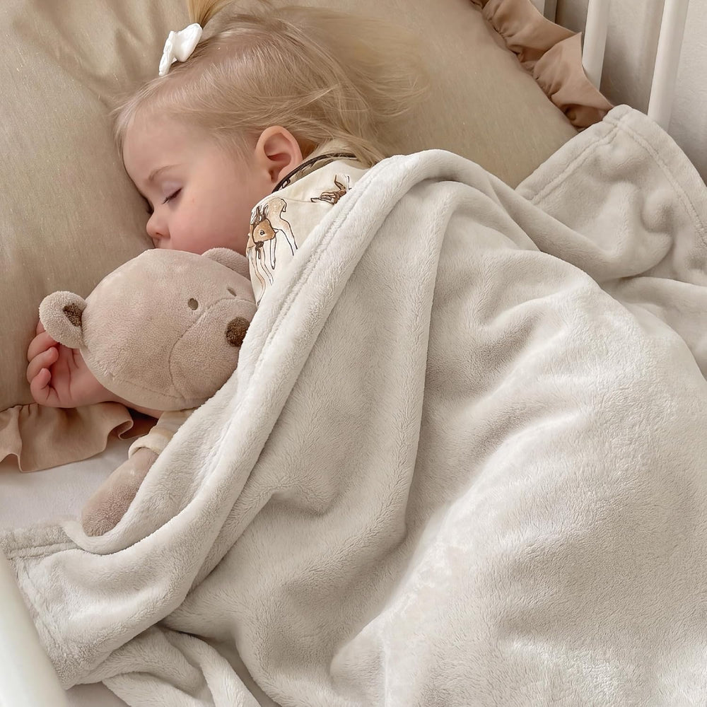 Bedsure GentleSoft Fleece Blankets Queen Size Linen Beige - Soft Lightweight ...