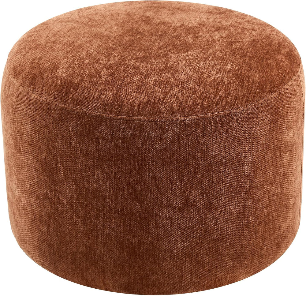 Upholstered Round Pouf Ottoman, Modern Footstool, Orange-Brown