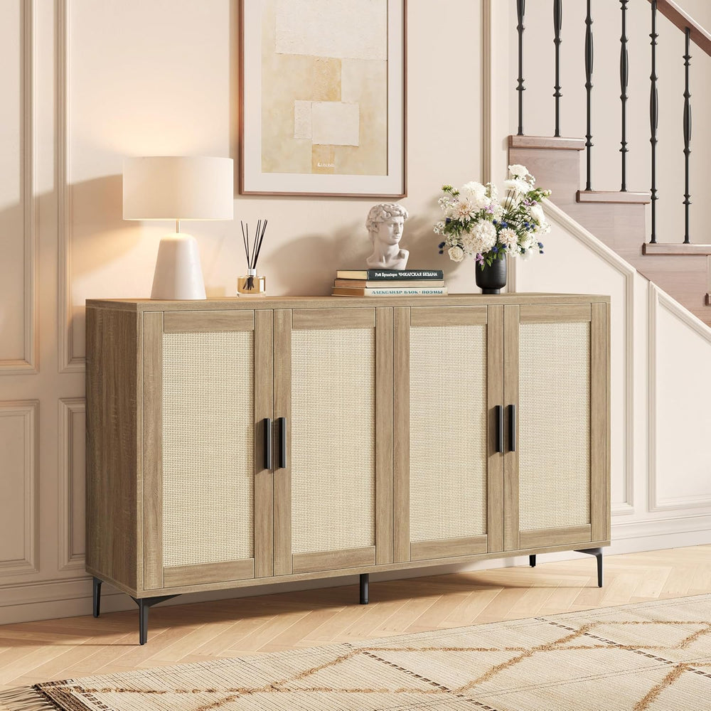 JASIWAY Buffet Cabinet with Storage, 48" Rattan Sideboard with Adjustabl...