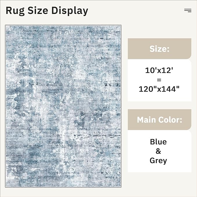 Soalmost Area Rug 10x12 Vintage Washable Living Room Large Carpet Non Slip