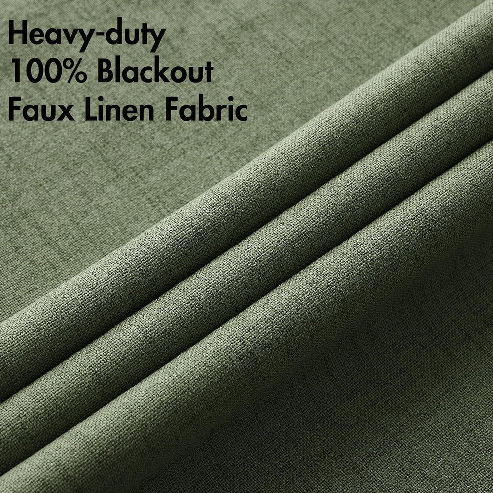 MIULEE 100% Blackout Linen Curtains for Bedroom 52x84 Inches Olive Green