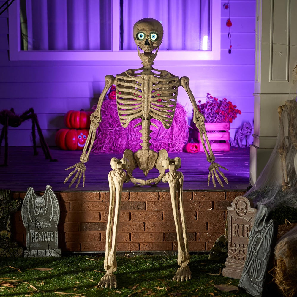 JOYIN 6.9 FT Halloween Posable Skeleton Life Size, Voice Sensing Blink Eyes M...