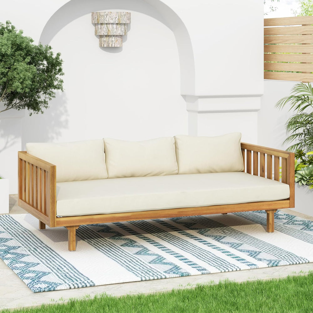 Christopher Knight Home Claremont Outdoor 3 Seater Acacia Wood Daybed with Fa...