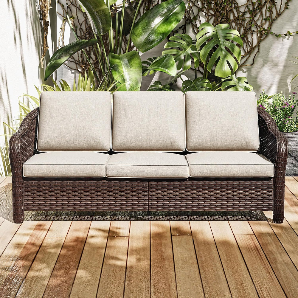 3 Seater Outdoor Patio Couch with Handwoven PE Wicker