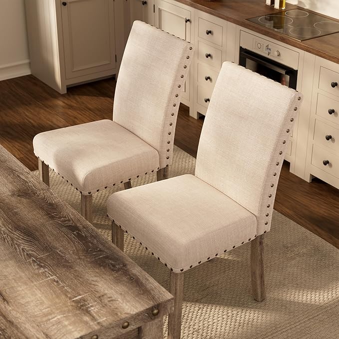 Morden Fort Farmhouse Style Dining Chairs Set of 2, Rustic Upholstered Kitche...