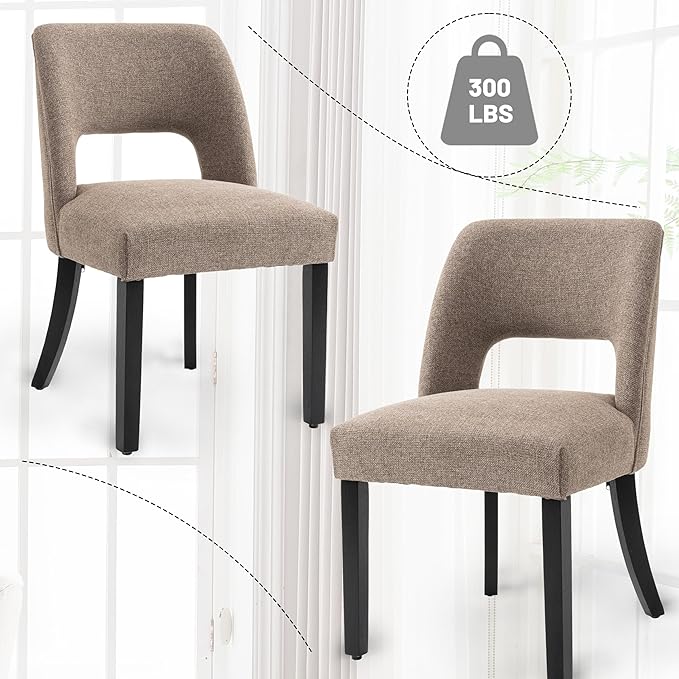 VKNOW Wooden Dining Chairs Set of 4, Modern Fabric Upholstered Dining Room Ch...