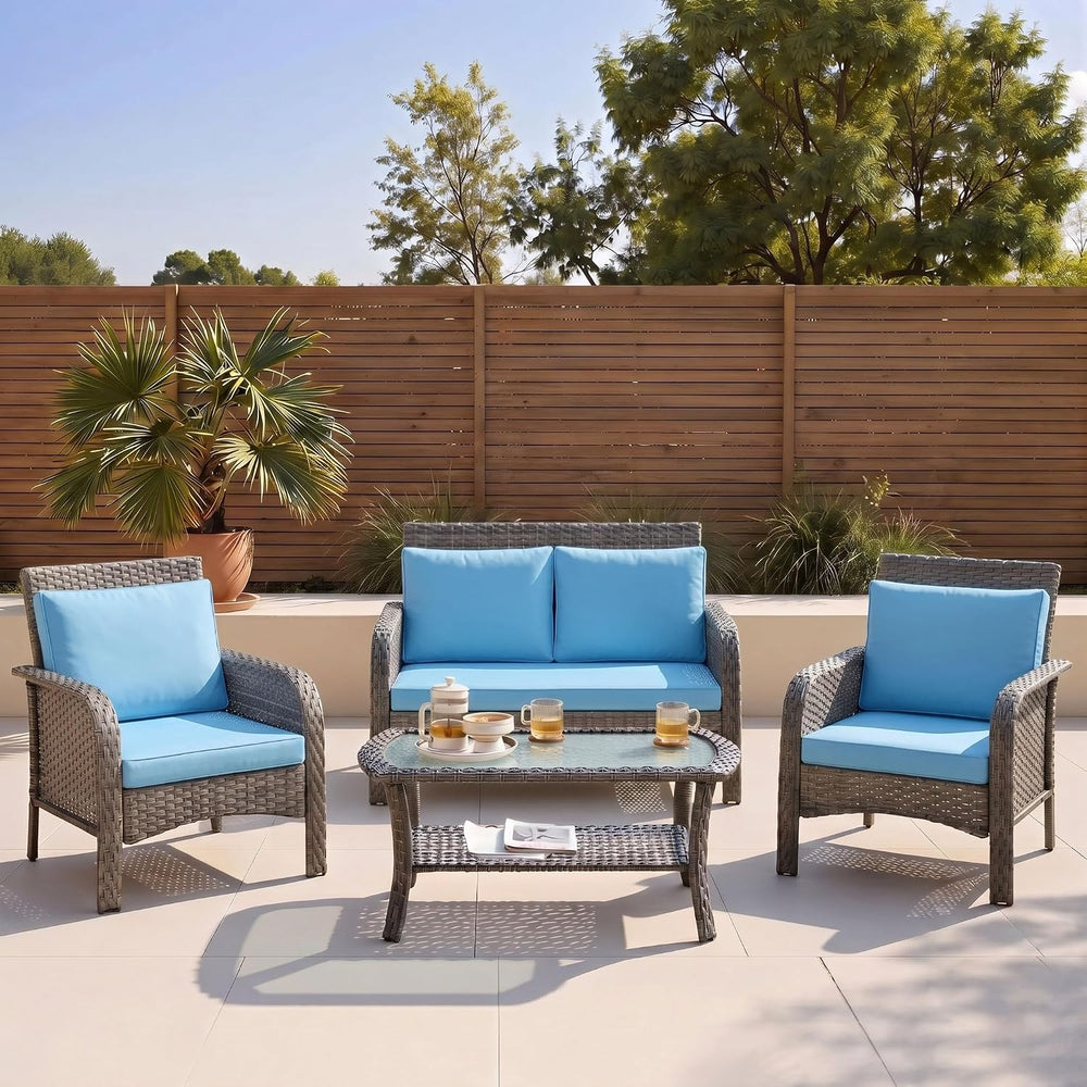 25x25 in Outdoor Foam Deep Seat Cushion Set of 4, Water-Resistant & Fade-...