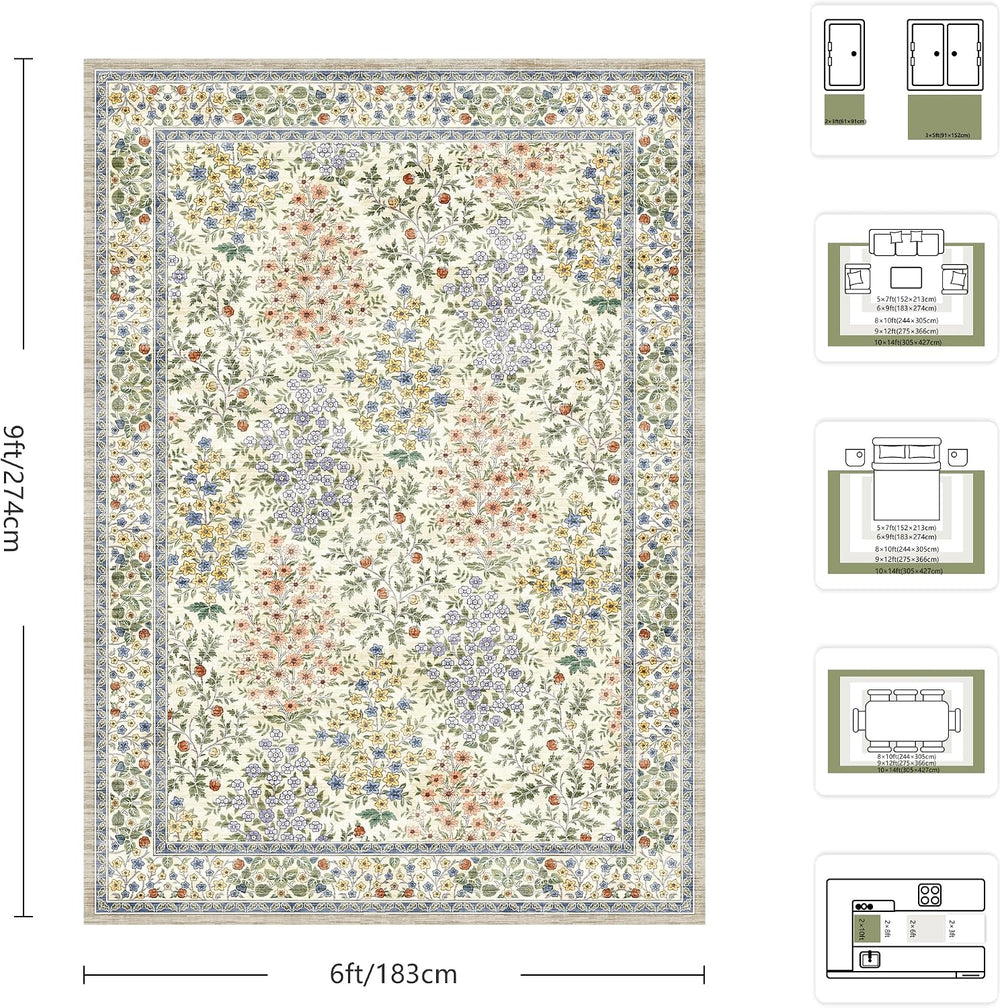 6x9 Area Rugs, Washable Floral Area Rugs for Living Room, Indoor Area Rug for...