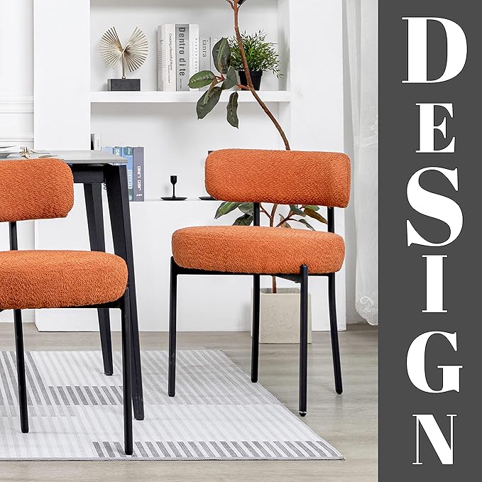 DYHOME Mid-Century Modern Dining Chairs Set of 6, Boucle Dining Chairs Uphols...