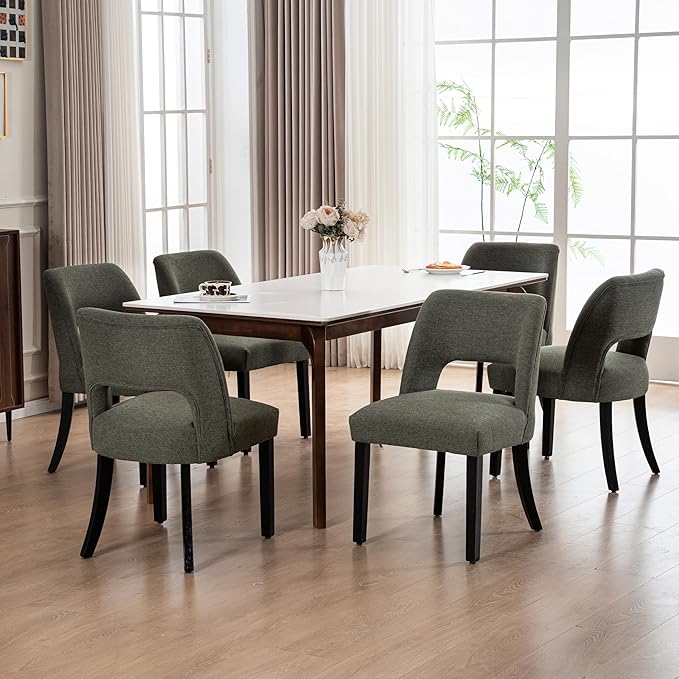 VKNOW Wooden Dining Chairs Set of 2, Modern Fabric Upholstered Dining Room Ch...