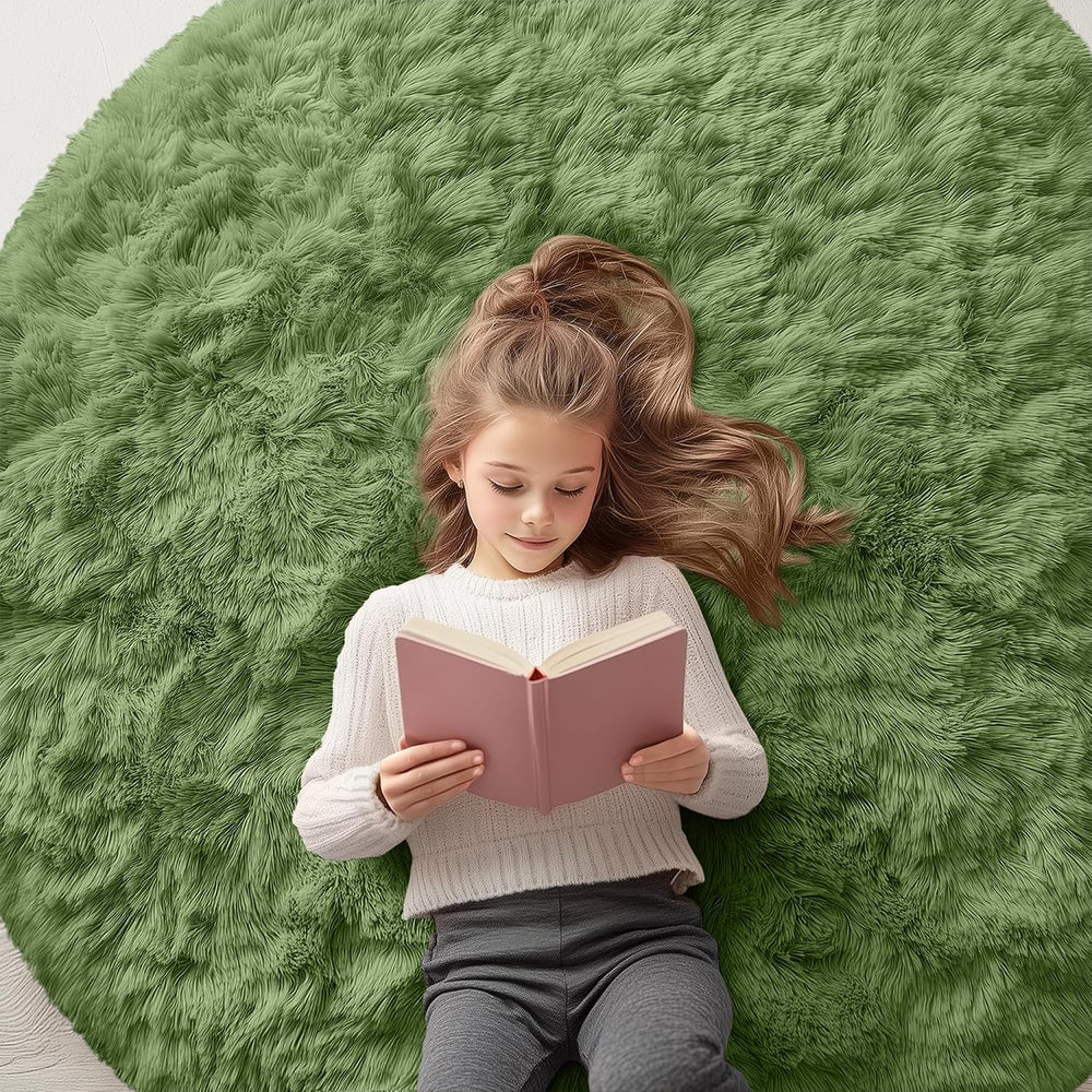 OLANLY Green Round Rugs for Bedroom
