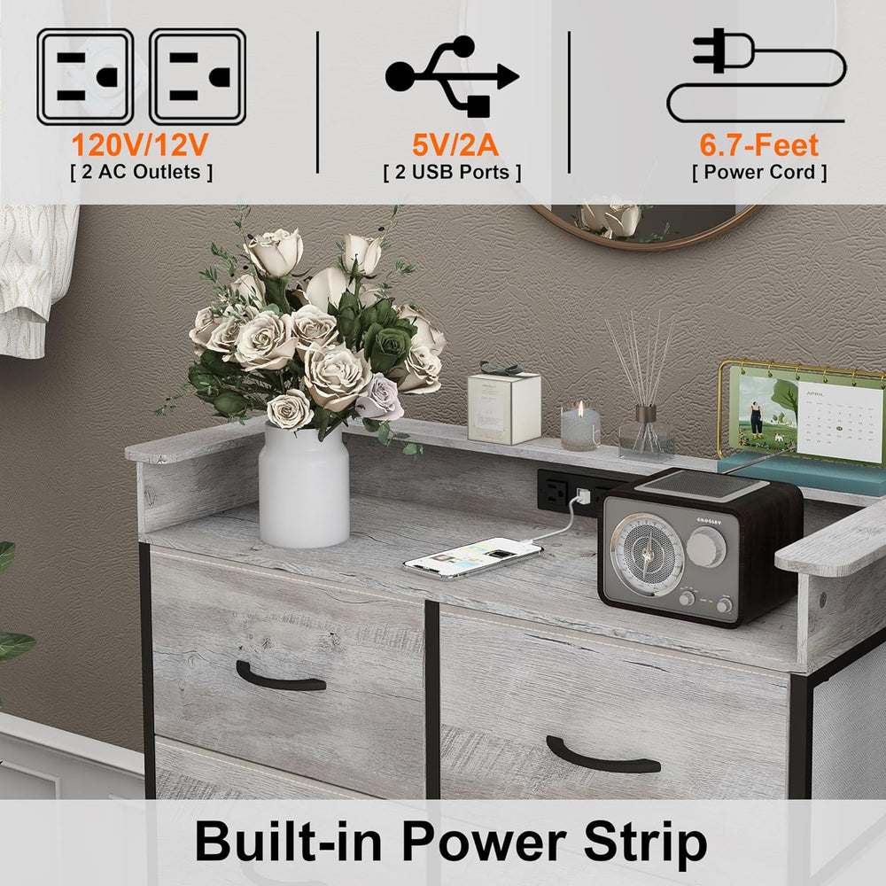 Dresser for Bedroom with Charing Station Grey Dresser with LED Lights Tall Dr...