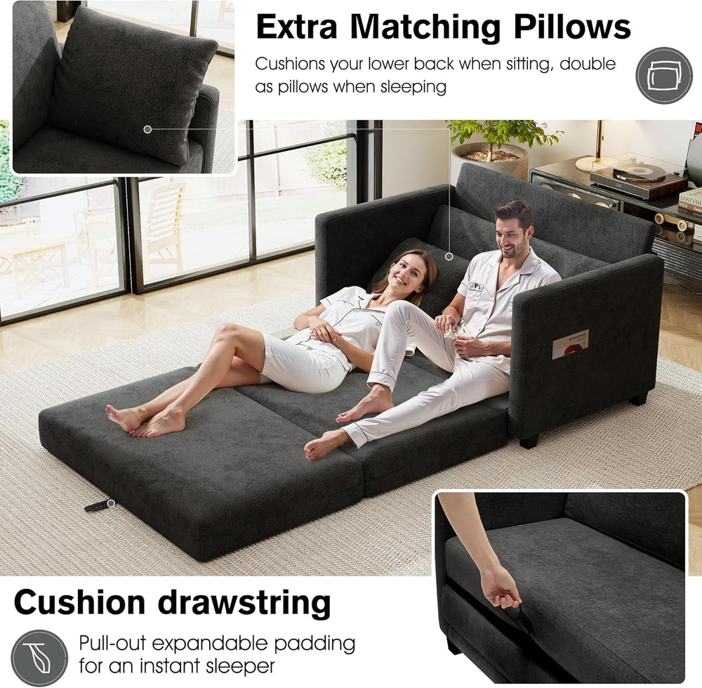 51" Loveseat Sleeper Sofa Bed, Chenille Convertible Floor Sofa Bed for S...
