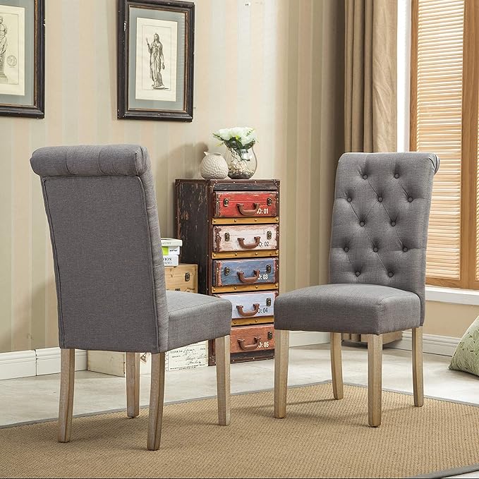 Roundhill Furniture Habit Grey Solid Wood Tufted Parsons Dining Chair (Set of...