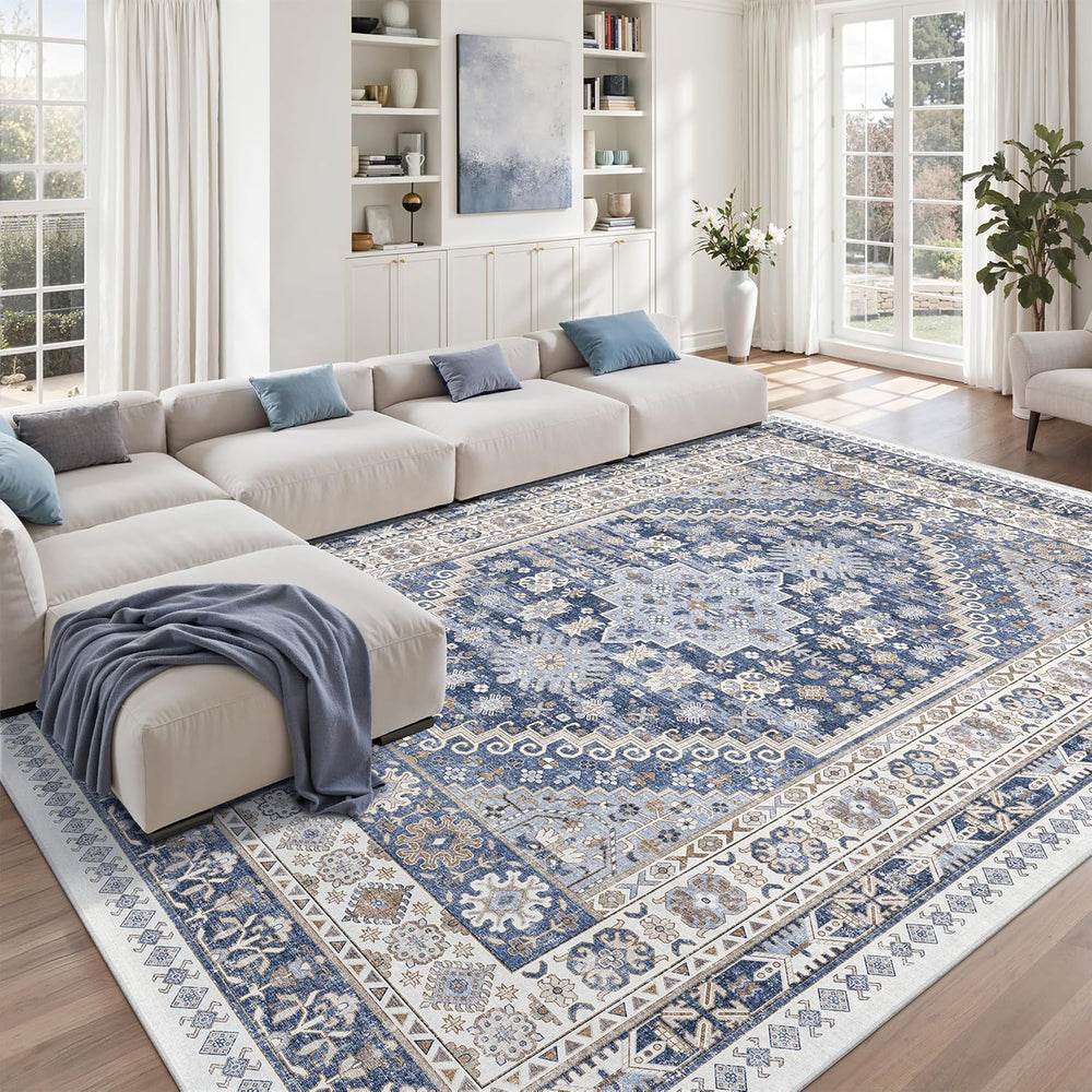 zesthome 9x12 Area Rugs for Living Room,Large Washable Rug,Blue