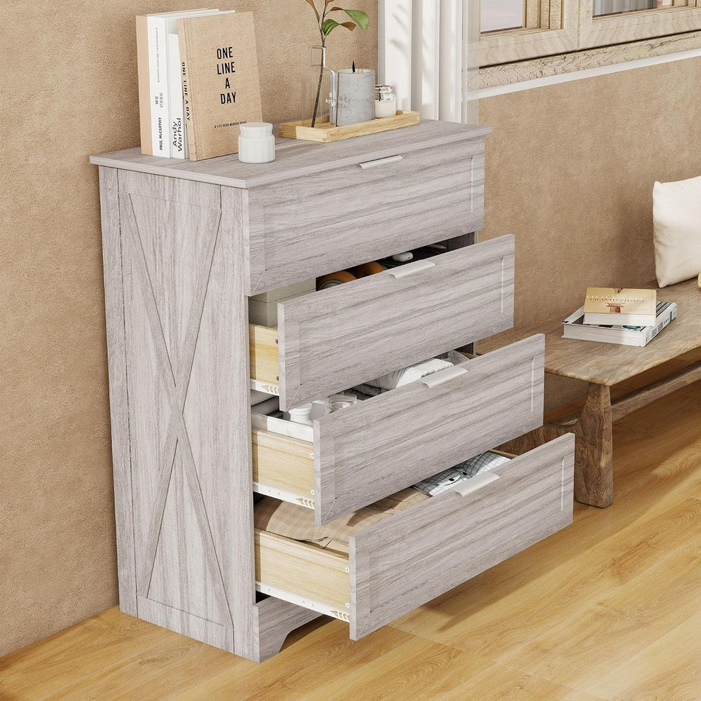 Farmhouse Dresser for Bedroom, 37’’ Tall Wood Chest of Drawers, Wash Grey