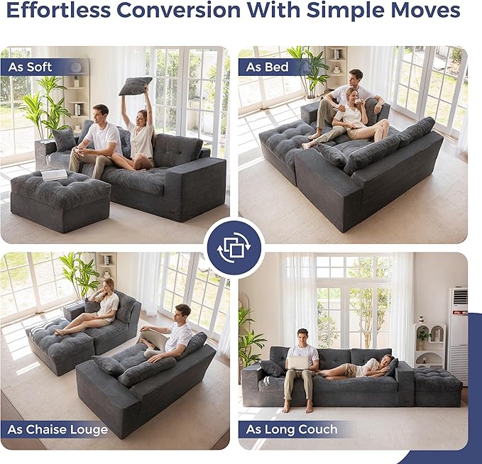 MAXYOYO 104" L Shaped Modular Sectional Sofa with Ottoman, Cloud Boneles...