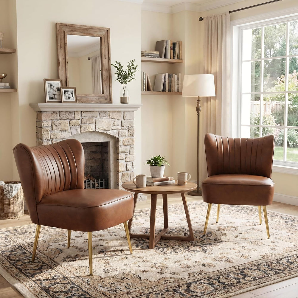 DUOMAY Modern Accent Chair Set of 2 PU Leather Slipper Chair Wingback Side Ch...
