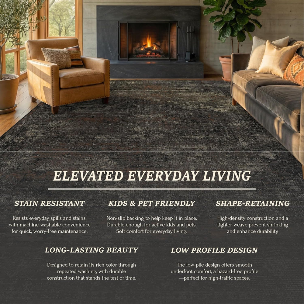 TALANOVA Modern Farmhouse Black 10x14 Washable Area Rug for Living Room &...