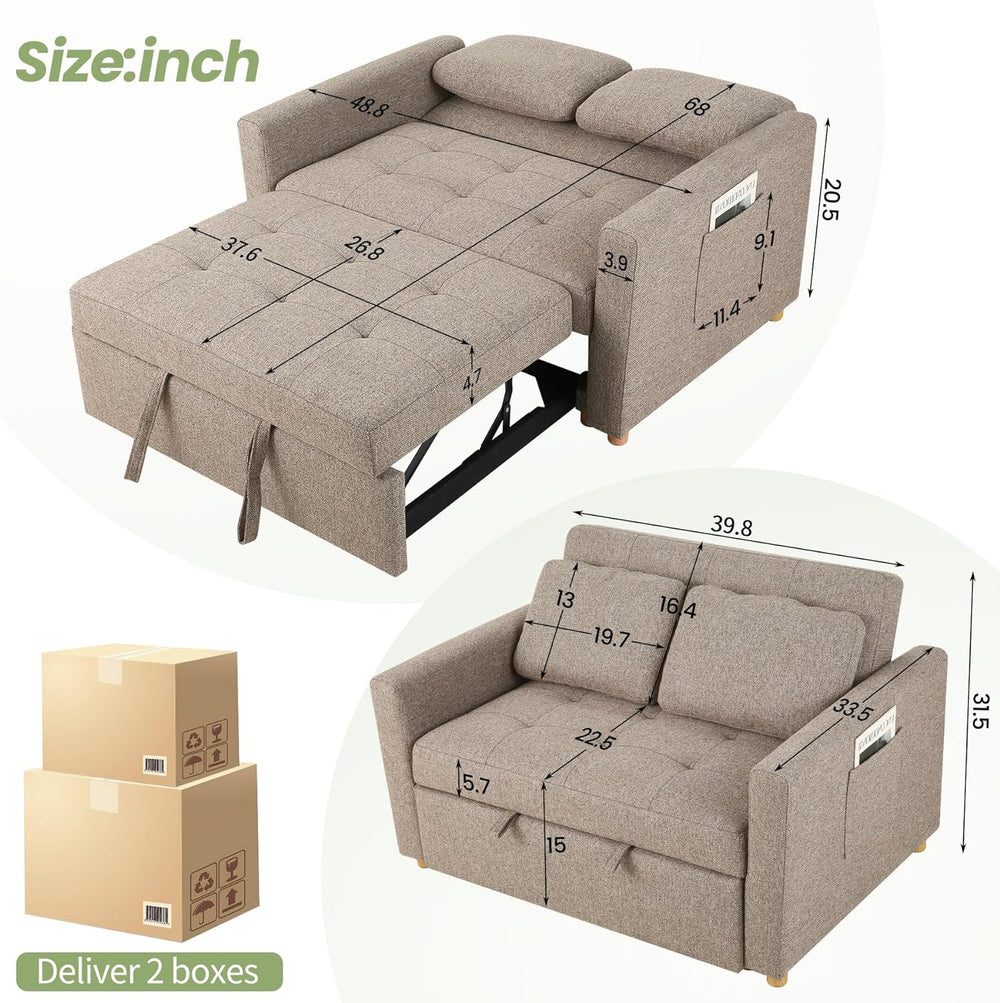 SEJOV Loveseat Sleeper, 3-in-1 Convertible Sofa Bed Pull Out, Brown Gray
