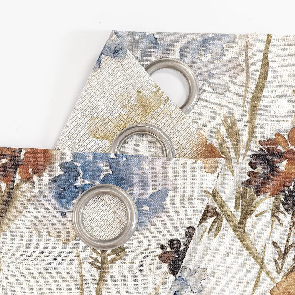 MYSKY HOME Floral Linen Curtains 84 inch Length 2 Panels Set Summer Flower Pa...
