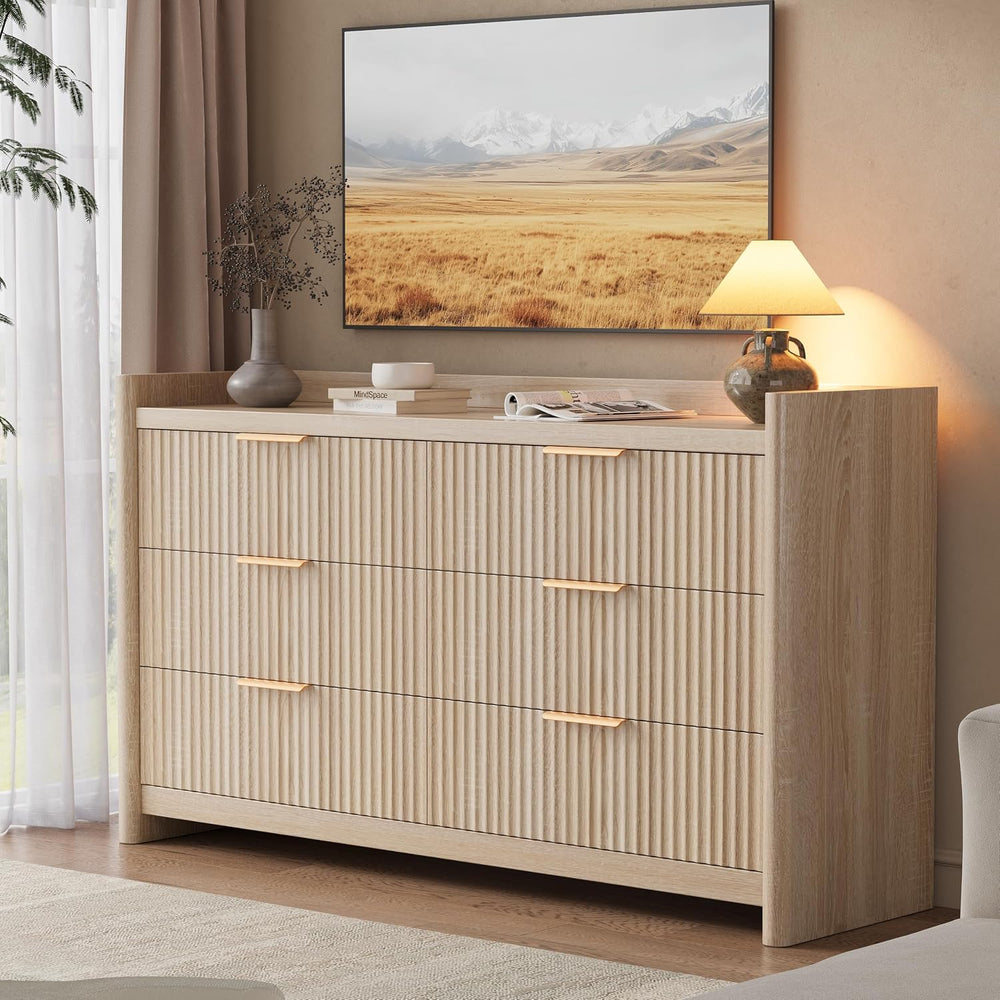 Decofy 6 Drawer Dresser for Bedroom, Fluted Dressers with Rounded Edge & ...