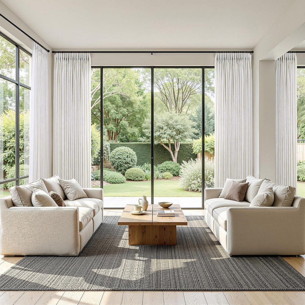 Triple Pinch Pleated Curtains for Living Room 90 Inch Linen Curtains 2 Panels...